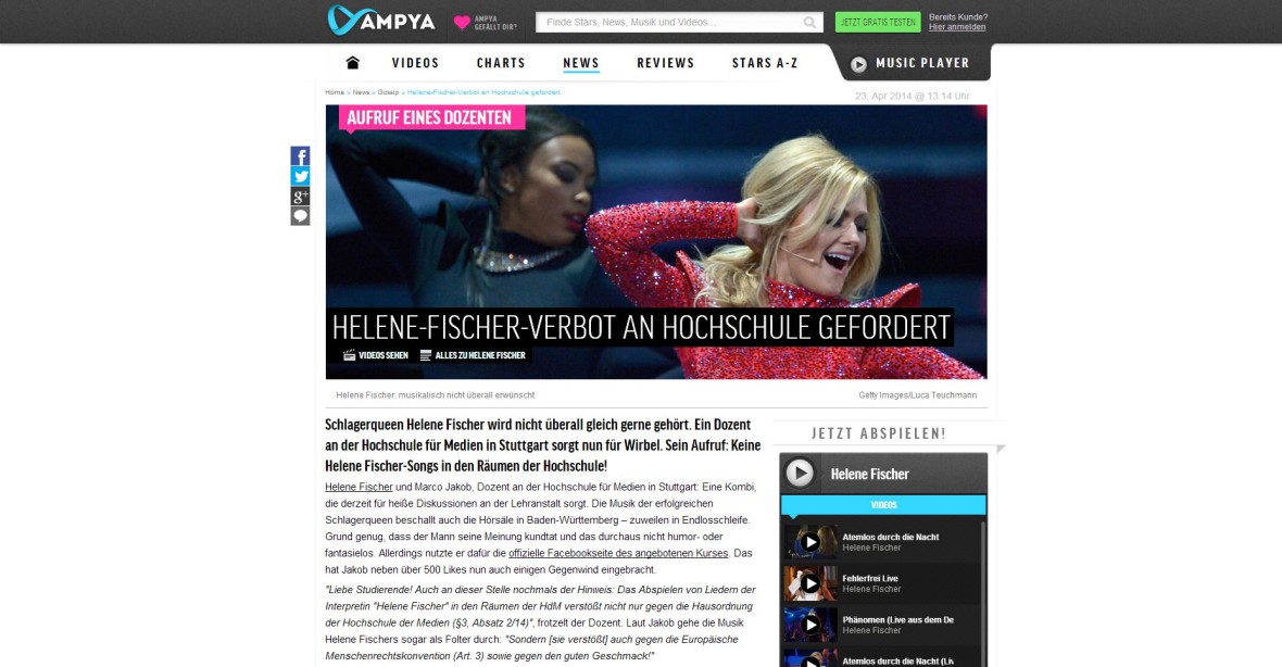 Ampya: Helene-Fischer-Verbot an Hochschule der Medien gefordert